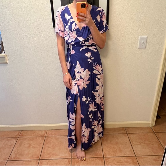 Lulu’s Azalea Regalia Navy Blue Floral Print Wrap Maxi Dress size L - Picture 5 of 7